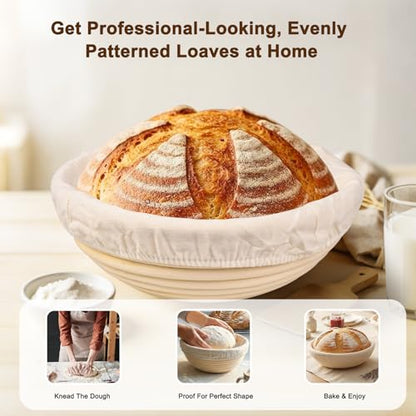 Sourdough Banneton Bread Proofing Basket 9 Inch - 1 Pack, Round Natural Rattan