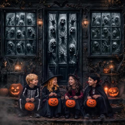 Halloween Skeleton Door & Window Cover Set - Spooky Porch Decorations