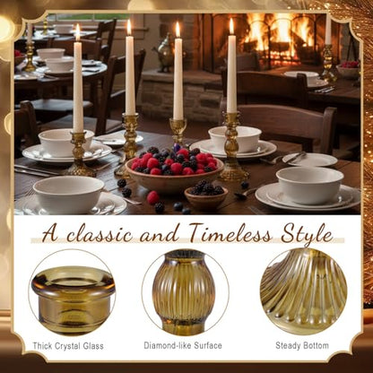 10 Pack Glass Candle Holders Crystal Taper Candlestick Set Brown Classic