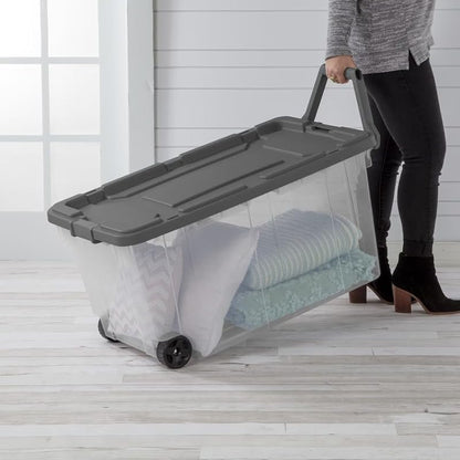 160 Quart Heavy Duty Wheeled Storage Bin with Lid & Handles