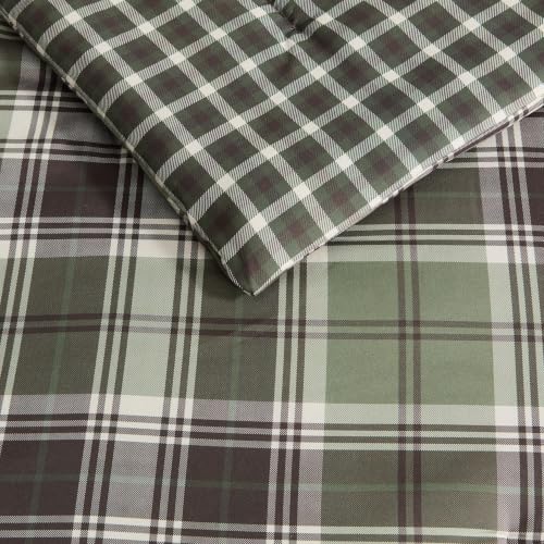 Queen Comforter Set with Shams Reversible Plaid Bedding Lakeshore Green