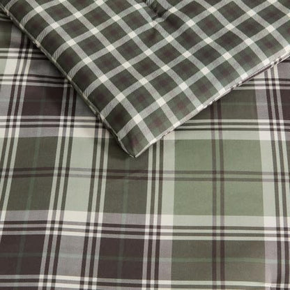 Queen Comforter Set with Shams Reversible Plaid Bedding Lakeshore Green