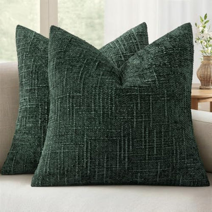 20x20 Dark Green Chenille Christmas Throw Pillow Cover Set - Pack of 2