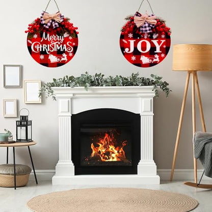 2 Pieces Christmas Door Decorations - Buffalo Plaid, 12 Inch