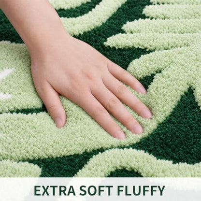 Green Bathroom Rug 16x24 Monstera Leaf Non-Slip Microfiber Bath Mat - Absorbent & Quick Dry