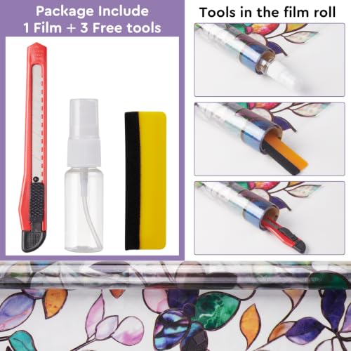 Purple Stained Glass Window Privacy Film 17.5 x 78.7 Inches Static Cling