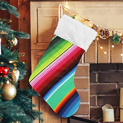2 Pack Christmas Stockings with Mexican Serape Stripe Design - 17.7 Inch Holiday Fireplace Decor - Variation A12