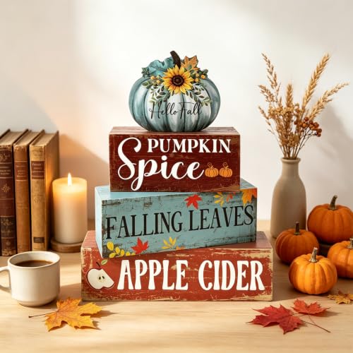 Blue Pumpkin Thanksgiving Wooden Block Signs Set - Farmhouse Fall Decor - Variation of THIS listing