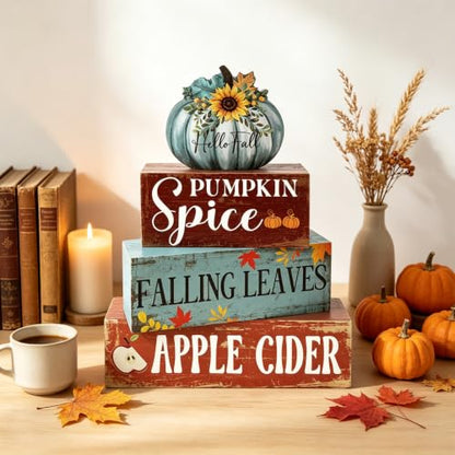 Blue Pumpkin Thanksgiving Wooden Block Signs Set - Farmhouse Fall Decor - Variation of THIS listing