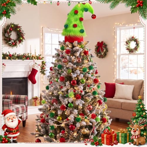 Furry Green Elf Christmas Tree Topper - 9.84 Inch Holiday Decor, Variation: Faux Fur / Green Elf