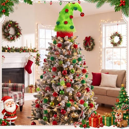 Furry Green Elf Christmas Tree Topper - 9.84 Inch Holiday Decor, Variation: Faux Fur / Green Elf