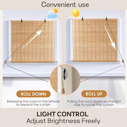 Natural Bamboo Outdoor & Indoor Window Shades - Rustic Roll-Up Blinds
