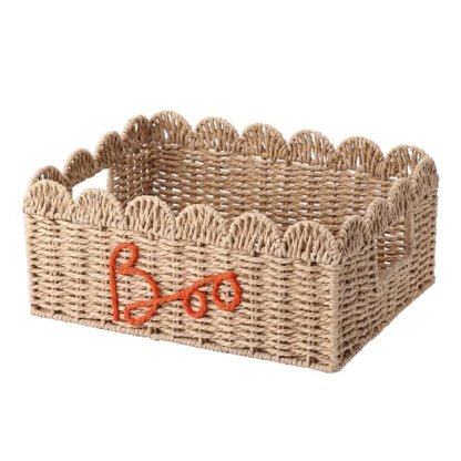 Halloween Boo Gift Basket with Handle - Spooky Wicker Decor, 14 Inch