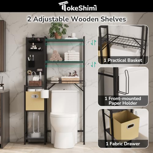 Over-the-Toilet Storage Rack 6-Tier Reversible Side Shelf Black