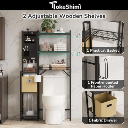 Over-the-Toilet Storage Rack 6-Tier Reversible Side Shelf Black