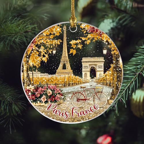 Paris Christmas Acrylic Ornament - Eiffel Tower & Arc de Triomphe, Holiday Decor, Gift for Travelers - Variation of Paris Ornament