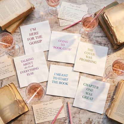 Book Club Napkins Set of 48 - 5x5 Inch Cocktail Paper Napkins with Humorous Quotes