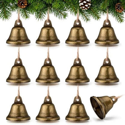 Vintage Christmas Jingle Bell Ornaments with Jute Rope - Set of 12