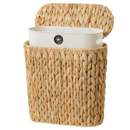 Natural Water Hyacinth Bathroom Trash Can with Removable Liner - Oval, 13 ¾"L x 6 ¼"W x 13 ¼"H
