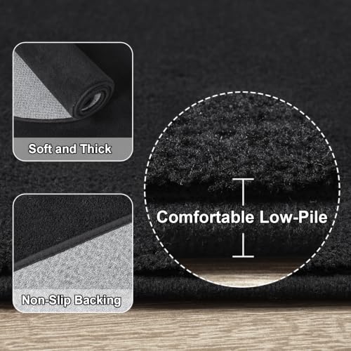 Amearea Black Oval Bedroom Rug 2.6 x 5.3 ft Non-Slip Memory Foam Bedside Mat