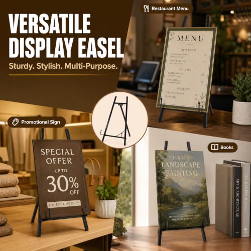16.5 Inch Metal Tabletop Easel Stand for Frames and Signage Black