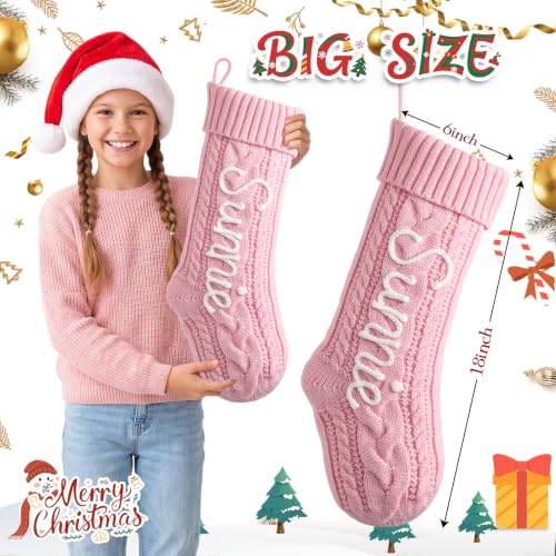 Pink Personalized Christmas Stockings with Name Customization, 18 Inch Knit Holiday Decor