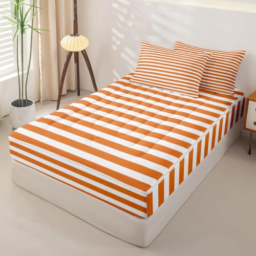 Kids Zipper Bedding Set Twin Orange with Comforter Pillowcases & Fitted Sheet