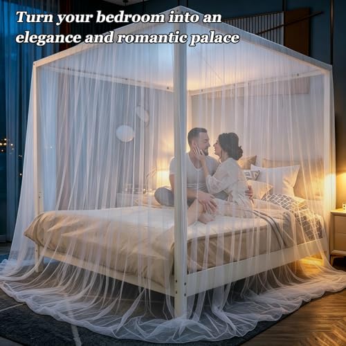 White Bed Canopy for King Size Bed - Mosquito Net & Romantic Curtain