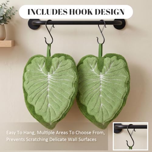 Green Leaf Shaped Hanging Hand Towels with Loops - Light Green 2pcs