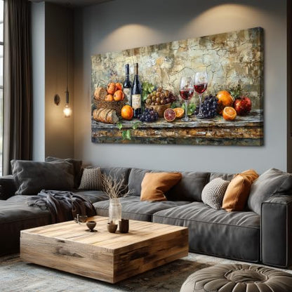 Retro Still Life Wine Painting Wall Art - 60x30 Inches Canvas Decor
