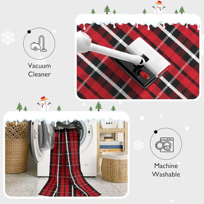 Christmas Door Mat 28x43 Buffalo Plaid Cotton Washable Rug - Red & Black Variation