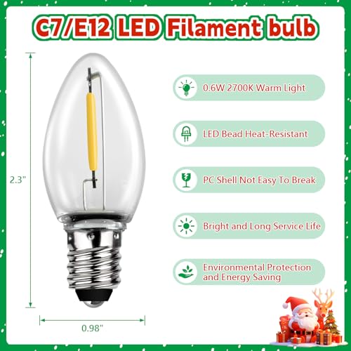 6 LED Bulb Christmas Village Light Cord Set - 11.8ft with Switch & Fuse - 2 Pack