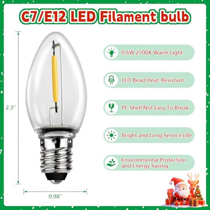 6 LED Bulb Christmas Village Light Cord Set - 11.8ft with Switch & Fuse - 2 Pack
