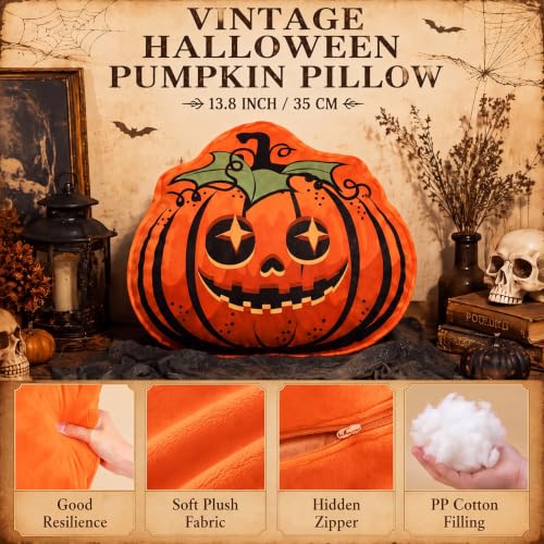 Halloween Pumpkin Throw Pillows Set - Retro Plush Decor for Fall & Holiday