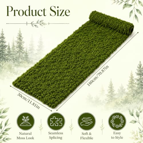 Fake Moss Runner 12 x 71 Inches - Realistic Artificial Green Moss Table Decor