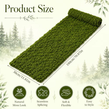 Fake Moss Runner 12 x 71 Inches - Realistic Artificial Green Moss Table Decor