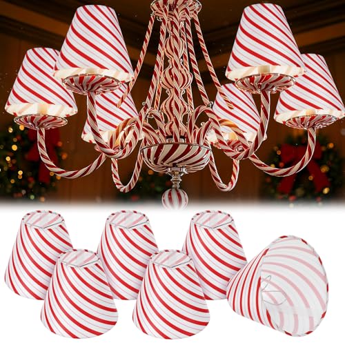 Christmas Lamp Shades Clip On Candy Canes 3x6x5 Inches - 6 Pcs Variation of 6 / Candy Canes