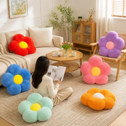Plush Daisy Flower Throw Pillow - Red, 13.8x13.8 Inches - Floor Seat Cushion
