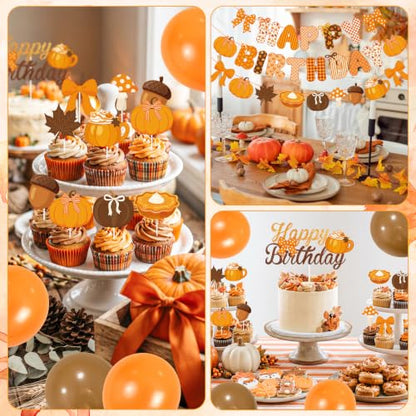 Fall Birthday Party Decorations Set with Banners, Balloons & Cake Toppers