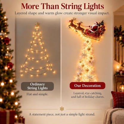 Christmas Magic Trail Wall Light with Santa Sleigh and Reindeer - Holiday Hanging Decor - Variation 5