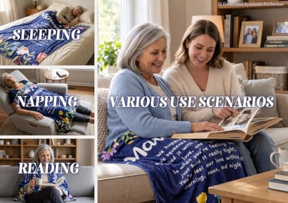 50x65 Inch Blue Flowers Flannel Throw Blanket for Mawmaw Gifts