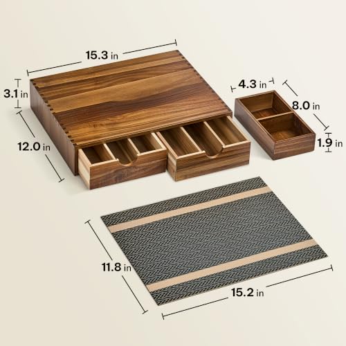 Acacia Wooden Coffee Pod Organizer Storage Box with Drawer and Accessories