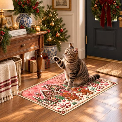Christmas Gingerbread Rug Small Area Rug Washable Entryway Mat - Festive Design 1'4" x 2'