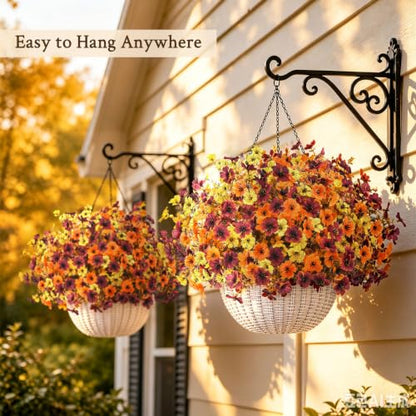 Fall Hanging Flower Baskets with Artificial Flowers - Outdoor Decor Set