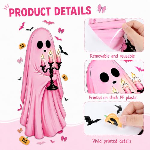 Halloween Pink Ghost and Pumpkin Window Clings - 6 Sheets Decor