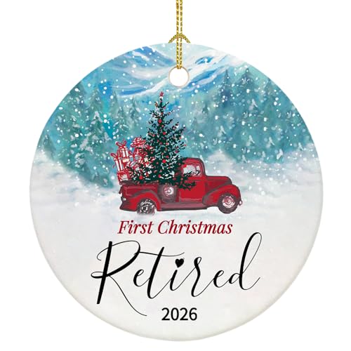 Retirement Christmas Ornament - First Christmas Retired 2026 - Ceramic Keepsake - Gold String