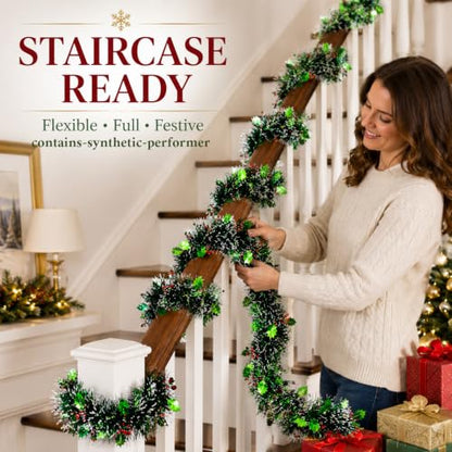 Rainflow 5 Pack Christmas Tinsel Garland - Green & Red Metallic Holiday Decor