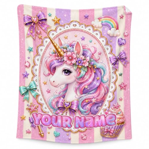 Girls Unicorn Blanket - Custom Gold Kids Throw Blanket - Soft Flannel