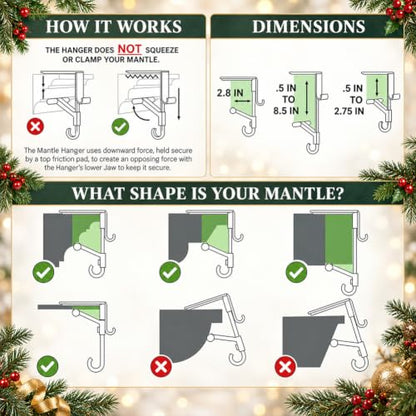 Black 3-Pack Adjustable Garland & Stocking Hangers for Fireplace Mantle