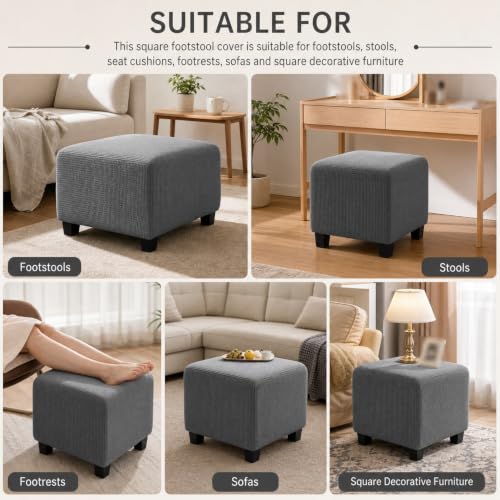 10/26x26 Inch Stretch Ottoman Cover Square Footstool Slipcover Soft Elastic